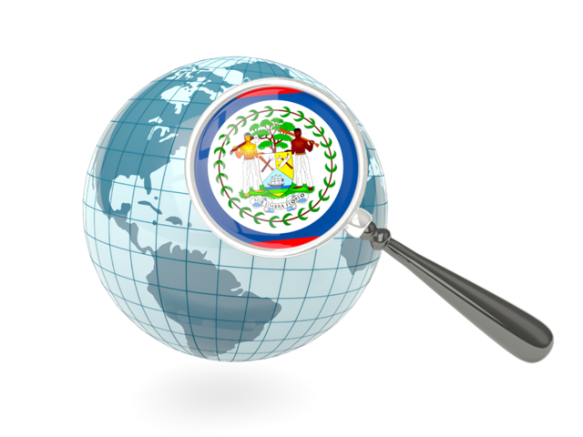Magnified flag with blue globe. Download flag icon of Belize at PNG format