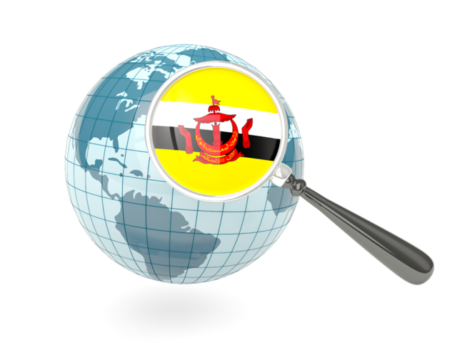 Magnified flag with blue globe. Download flag icon of Brunei at PNG format