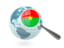 Burkina Faso. Magnified flag with blue globe. Download icon.