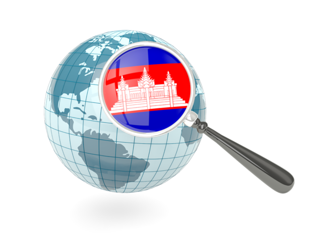 Magnified flag with blue globe. Download flag icon of Cambodia at PNG format
