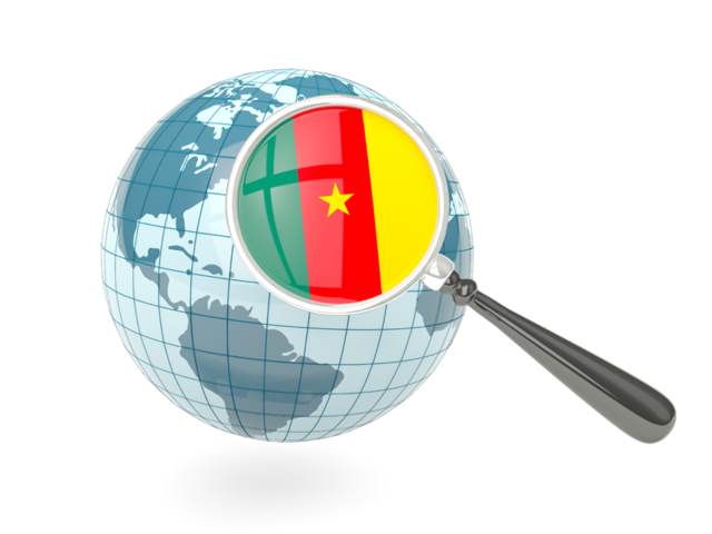 Magnified flag with blue globe. Download flag icon of Cameroon at PNG format