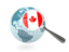 Canada. Magnified flag with blue globe. Download icon.