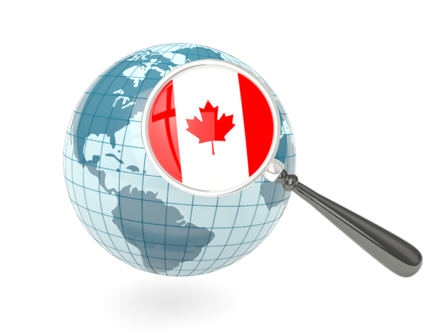Magnified flag with blue globe. Download flag icon of Canada at PNG format