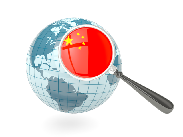 Magnified flag with blue globe. Download flag icon of China at PNG format