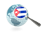 Cuba. Magnified flag with blue globe. Download icon.