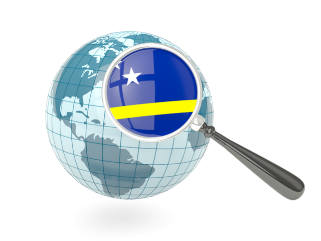 Magnified flag with blue globe. Download flag icon of Curacao at PNG format