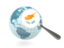 Cyprus. Magnified flag with blue globe. Download icon.