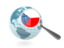 Czech Republic. Magnified flag with blue globe. Download icon.