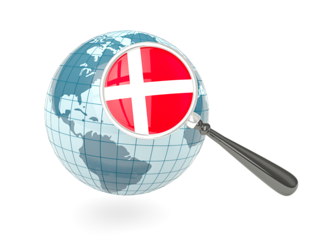 Magnified flag with blue globe. Download flag icon of Denmark at PNG format