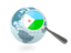 Djibouti. Magnified flag with blue globe. Download icon.