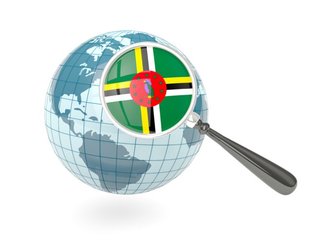 Magnified flag with blue globe. Download flag icon of Dominica at PNG format