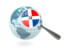 Dominican Republic. Magnified flag with blue globe. Download icon.