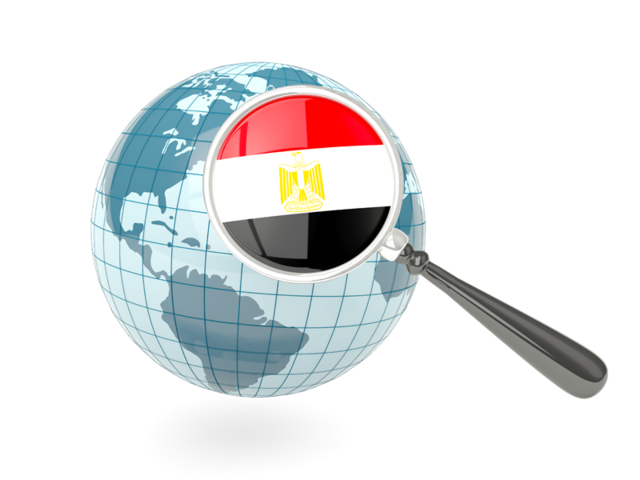 Флаг под увеличительным стеклом с голубым глобусом. Скачать флаг. Египет