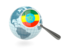 Ethiopia. Magnified flag with blue globe. Download icon.