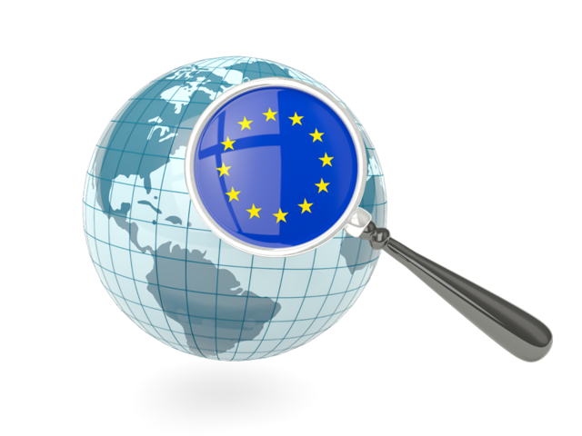 Magnified flag with blue globe. Download flag icon of European Union at PNG format