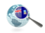 Falkland Islands. Magnified flag with blue globe. Download icon.