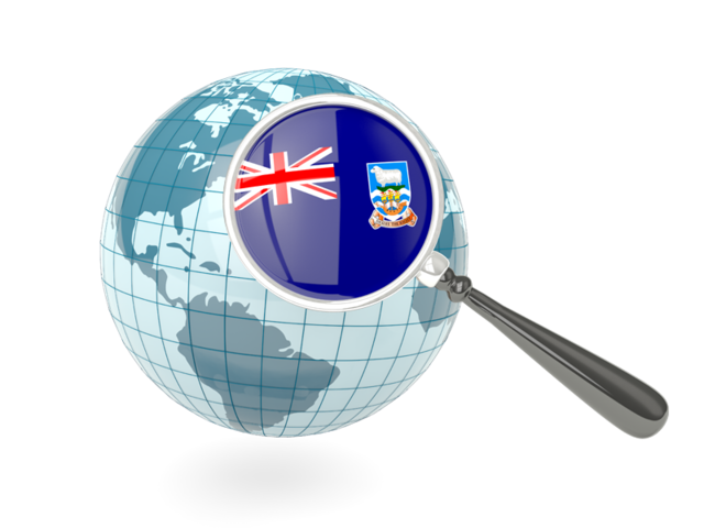 Magnified flag with blue globe. Download flag icon of Falkland Islands at PNG format