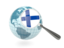 Finland. Magnified flag with blue globe. Download icon.