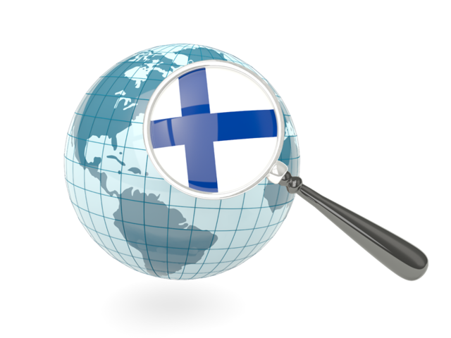 Magnified flag with blue globe. Download flag icon of Finland at PNG format