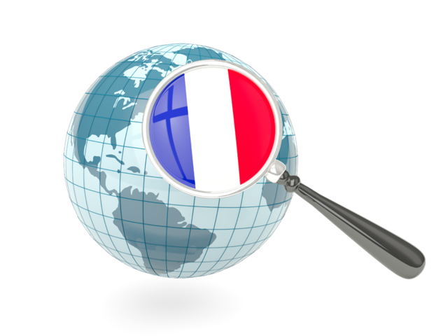 Флаг под увеличительным стеклом с голубым глобусом. Скачать флаг. Франция