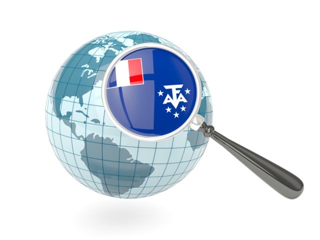 Magnified flag with blue globe. Download flag icon of French Southern and Antarctic Lands at PNG format