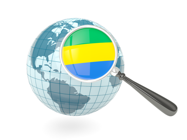 Magnified flag with blue globe. Download flag icon of Gabon at PNG format