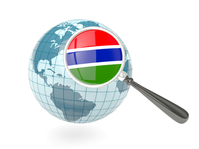 Magnified flag with blue globe. Download flag icon of Gambia at PNG format