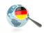 Germany. Magnified flag with blue globe. Download icon.