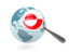 Greenland. Magnified flag with blue globe. Download icon.