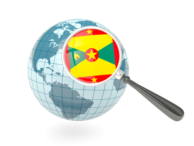 Magnified flag with blue globe. Download flag icon of Grenada at PNG format