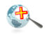 Guernsey. Magnified flag with blue globe. Download icon.