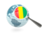 Guinea. Magnified flag with blue globe. Download icon.