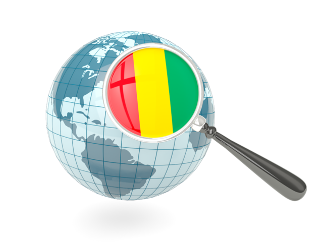 Magnified flag with blue globe. Download flag icon of Guinea at PNG format