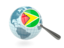 Guyana. Magnified flag with blue globe. Download icon.