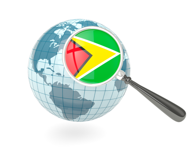 Magnified flag with blue globe. Download flag icon of Guyana at PNG format