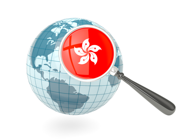 Magnified flag with blue globe. Download flag icon of Hong Kong at PNG format