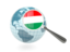 Hungary. Magnified flag with blue globe. Download icon.