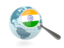 India. Magnified flag with blue globe. Download icon.