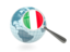 Italy. Magnified flag with blue globe. Download icon.