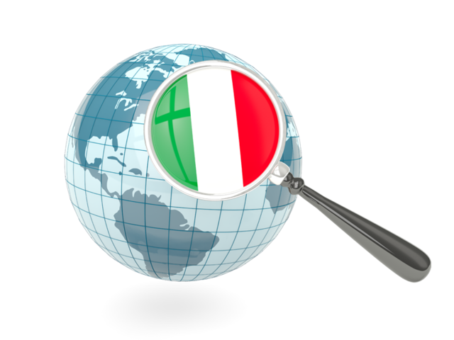 Флаг под увеличительным стеклом с голубым глобусом. Скачать флаг. Италия