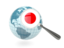 Japan. Magnified flag with blue globe. Download icon.
