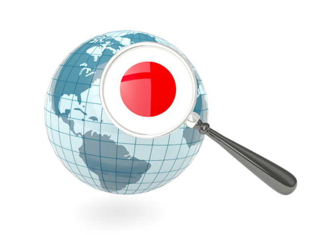 Magnified flag with blue globe. Download flag icon of Japan at PNG format