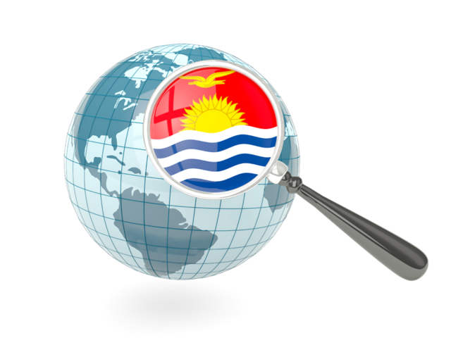 Флаг под увеличительным стеклом с голубым глобусом. Скачать флаг. Кирибати