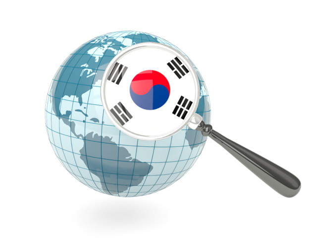 Magnified flag with blue globe. Download flag icon of South Korea at PNG format