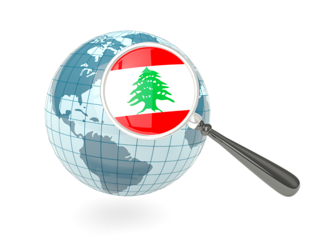 Флаг под увеличительным стеклом с голубым глобусом. Скачать флаг. Ливан