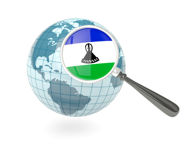 Magnified flag with blue globe. Download flag icon of Lesotho at PNG format