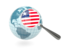 Liberia. Magnified flag with blue globe. Download icon.