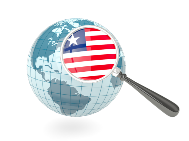 Magnified flag with blue globe. Download flag icon of Liberia at PNG format