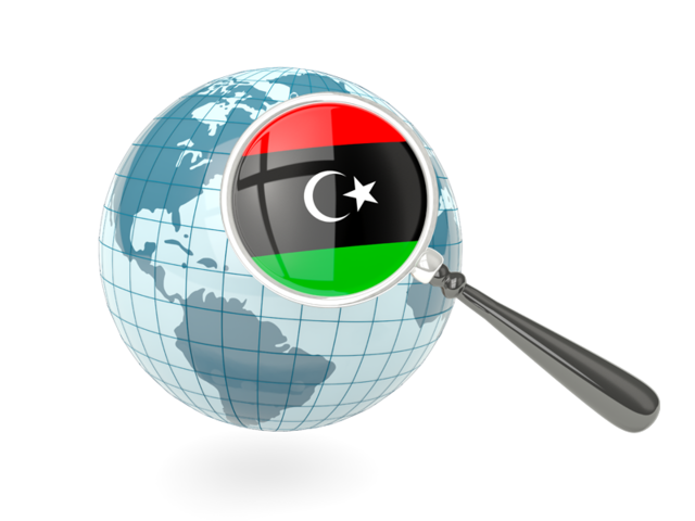 Флаг под увеличительным стеклом с голубым глобусом. Скачать флаг. Ливия