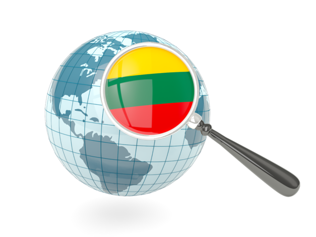 Magnified flag with blue globe. Download flag icon of Lithuania at PNG format